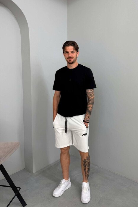 AIR WRITTING ZIPPER POCKETS MEN SHORT SWEATPANTS CREAM/KREM - 1