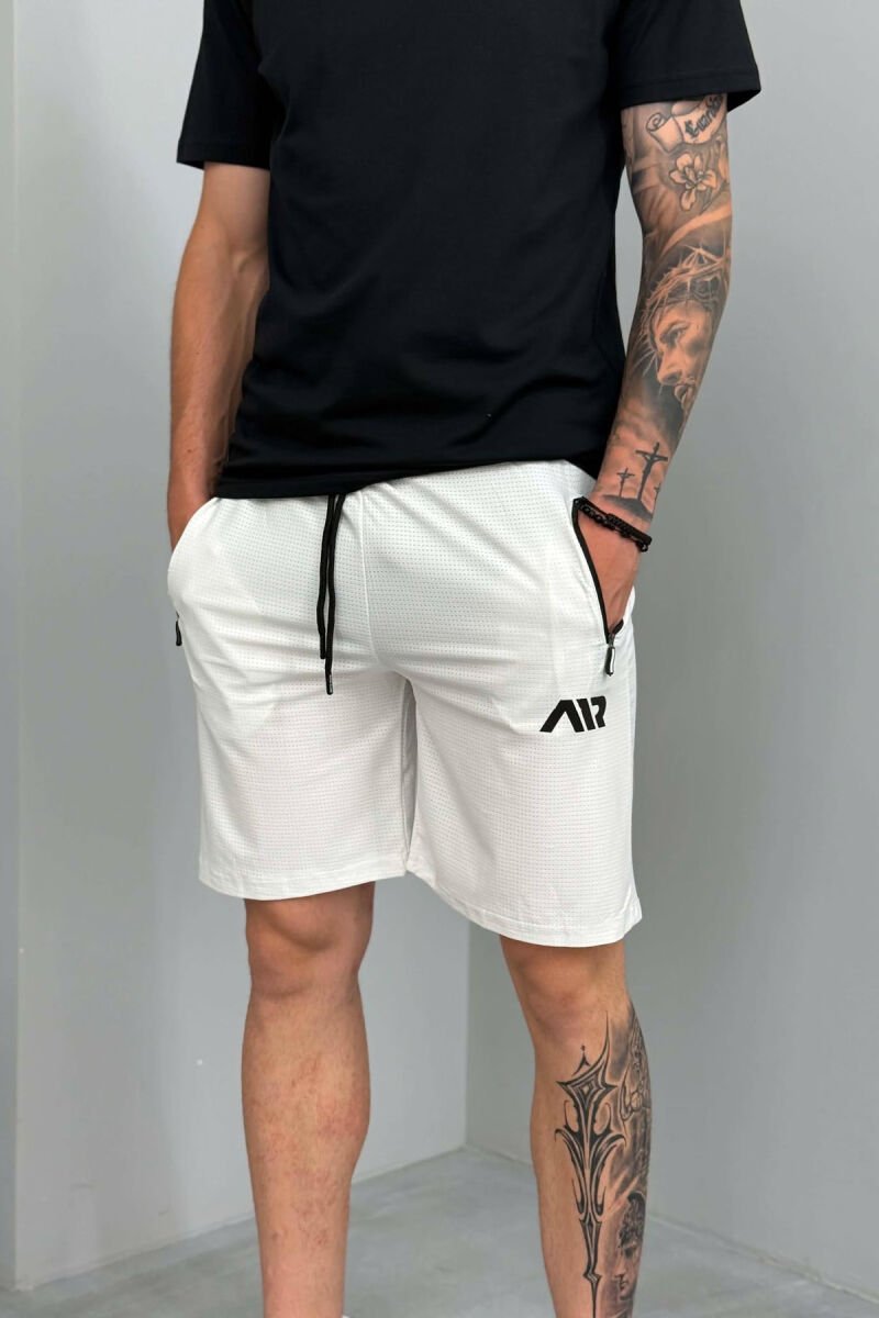 AIR WRITTING ZIPPER POCKETS MEN SHORT SWEATPANTS CREAM/KREM - 2