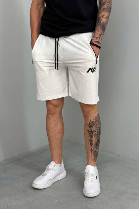 AIR WRITTING ZIPPER POCKETS MEN SHORT SWEATPANTS CREAM/KREM - 4