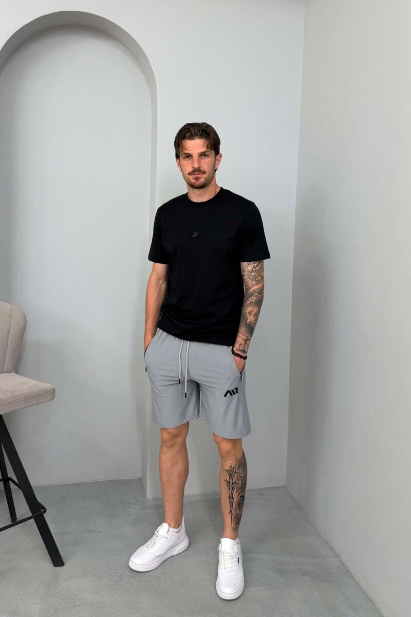 AIR WRITTING ZIPPER POCKETS MEN SHORT SWEATPANTS GREY/GRI - 1