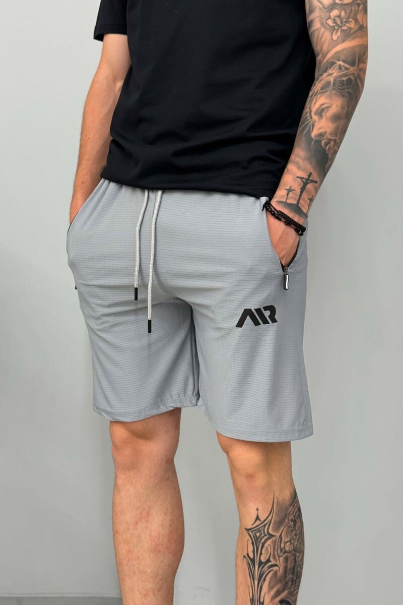 AIR WRITTING ZIPPER POCKETS MEN SHORT SWEATPANTS GREY/GRI - 2