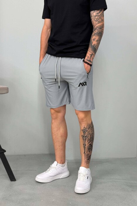 AIR WRITTING ZIPPER POCKETS MEN SHORT SWEATPANTS GREY/GRI - 4