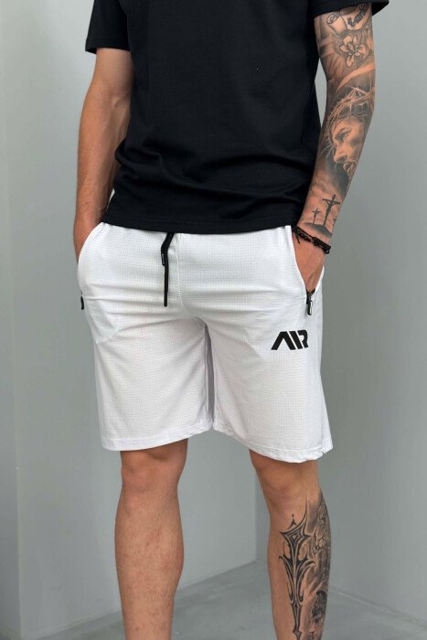 AIR WRITTING ZIPPER POCKETS MEN SHORT SWEATPANTS WHITE-E BARDHE - 2