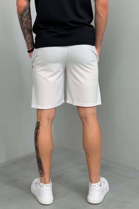 AIR WRITTING ZIPPER POCKETS MEN SHORT SWEATPANTS WHITE-E BARDHE - 3