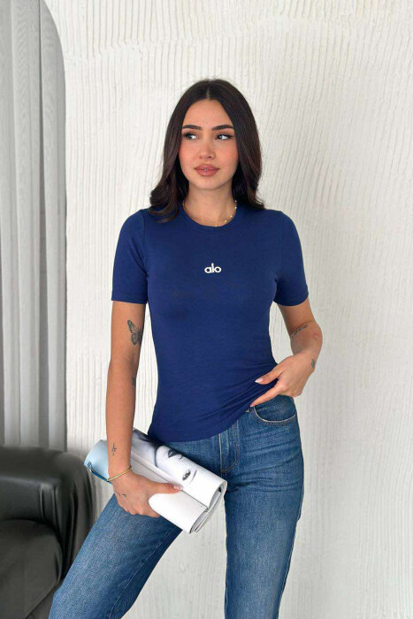 ALO FRONT WRITTING ONE COLOR WOMEN T-SHIRT BLUE/BLU - KLAUDIO FASHION