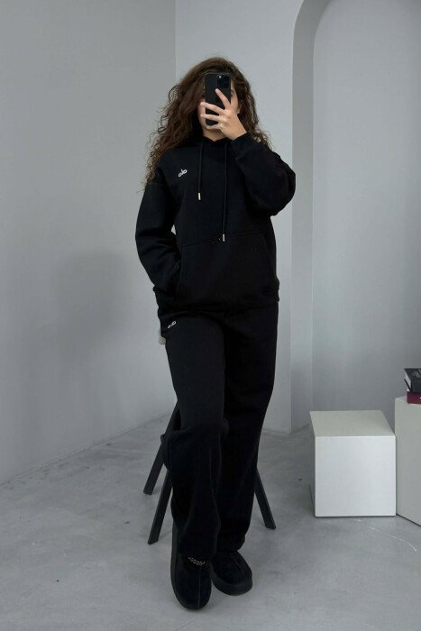 ALO HOODIE+SWEATPANTS FLUFFY WOMEN SET BLACK/ E ZEZE - KLAUDIO FASHION
