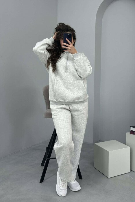 ALO HOODIE+SWEATPANTS FLUFFY WOMEN SET LIGHT GREY/GZ - KLAUDIO FASHION