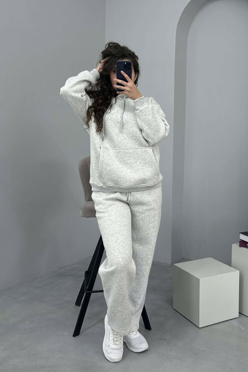 ALO HOODIE+SWEATPANTS FLUFFY WOMEN SET LIGHT GREY/GZ - 1
