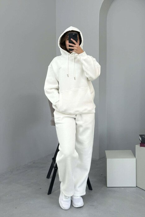 ALO HOODIE+SWEATPANTS FLUFFY WOMEN SET WHITE-E BARDHE - KLAUDIO FASHION