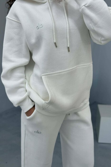 ALO HOODIE+SWEATPANTS FLUFFY WOMEN SET WHITE-E BARDHE - 4