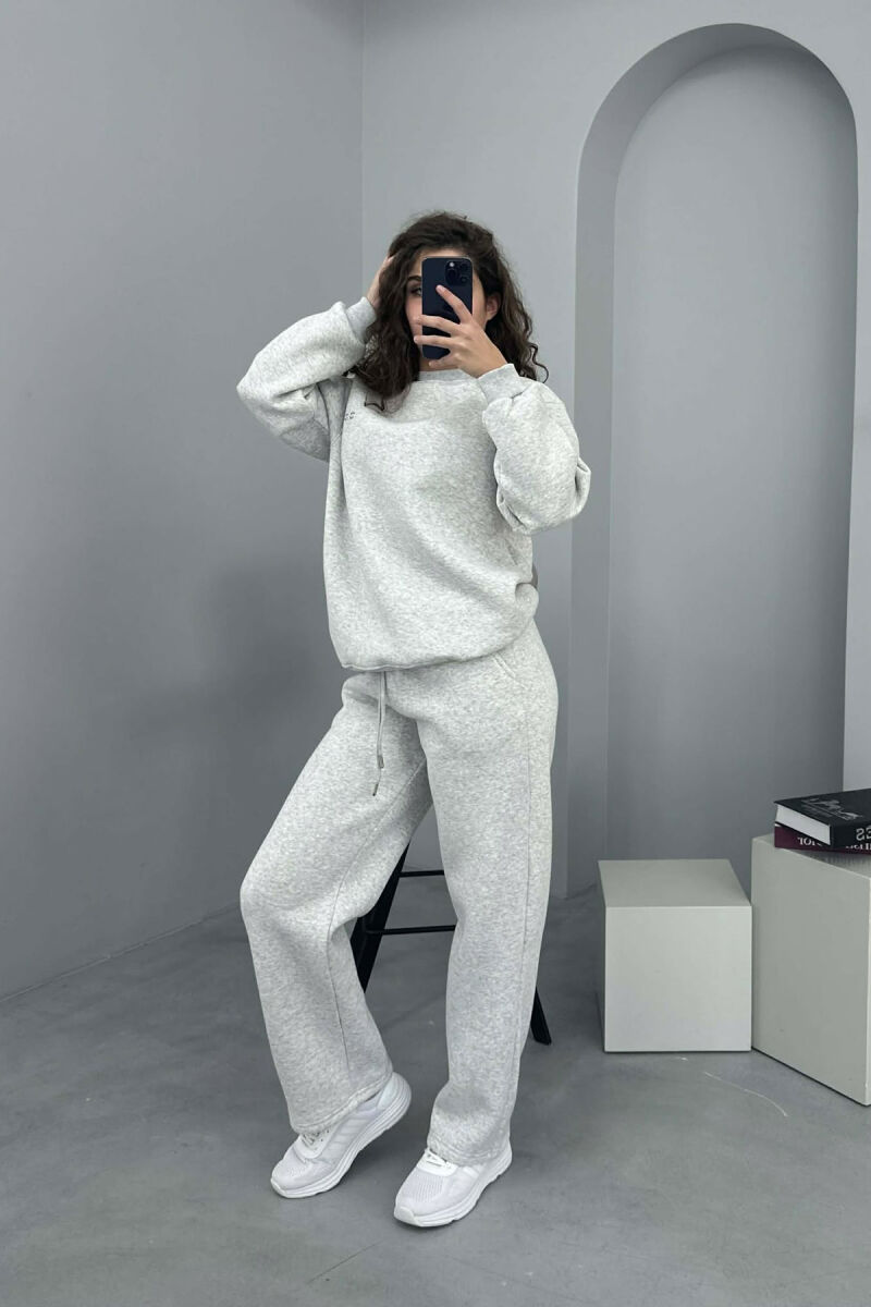 ALO SWEATSHIRT+SWEATPANTS FLUFFY WOMEN SET LIGHT GREY/GZ - 1