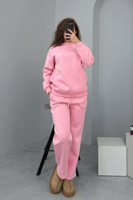 ALO SWEATSHIRT+SWEATPANTS FLUFFY WOMEN SET PINK/ROZE - 1