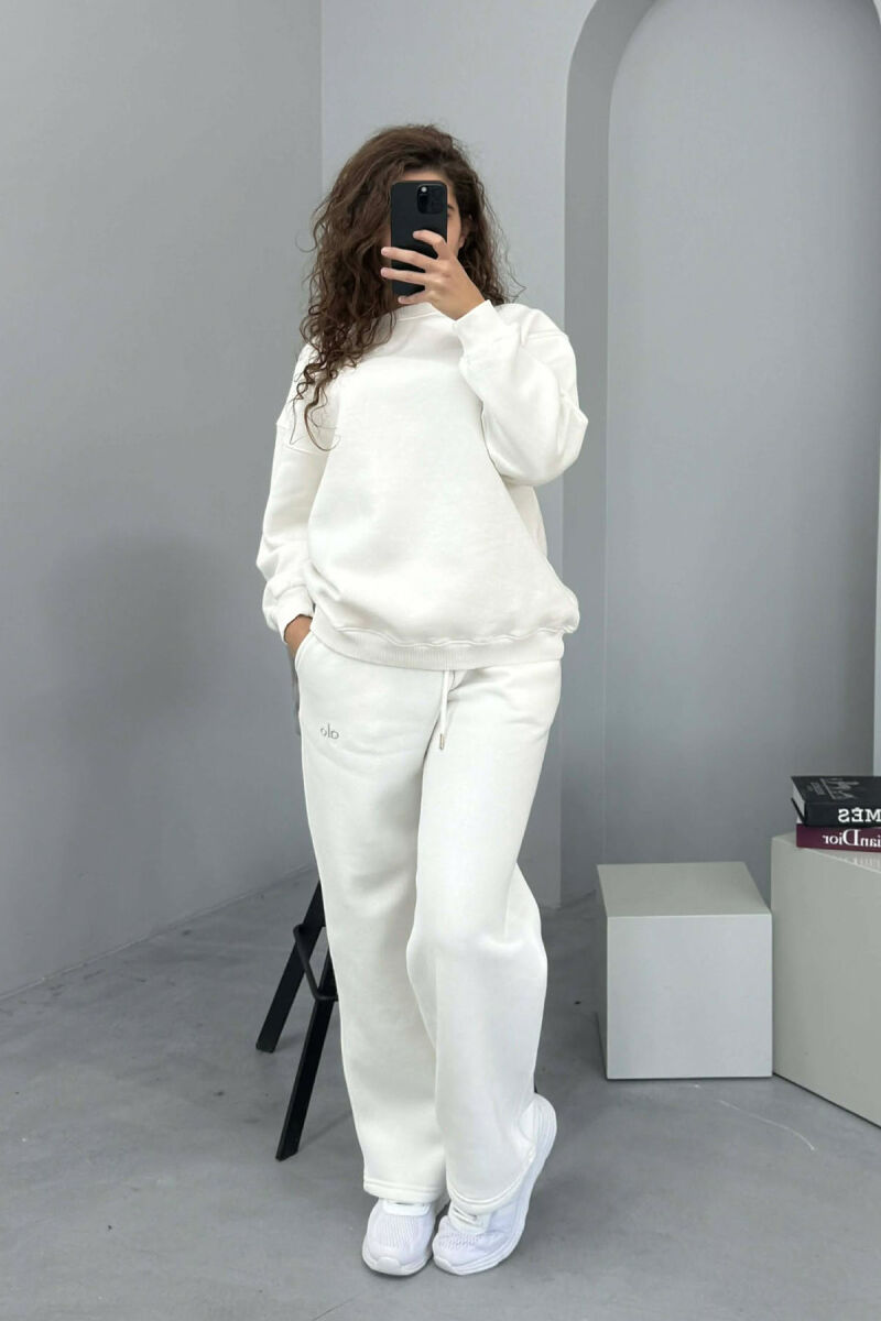 ALO SWEATSHIRT+SWEATPANTS FLUFFY WOMEN SET WHITE-E BARDHE - 1