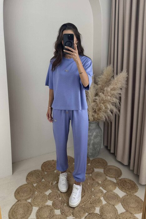 ALO WRITTING T-SHIRT+JOGGERS WOMEN SET LIGHT PURPLE/LEZB - 3