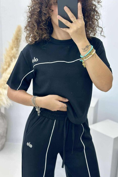 ALO WRITTING T-SHIRT+TROUSERS STRIPED WOMEN SET BLACK/ E ZEZE - 4