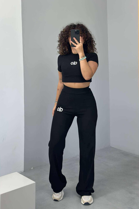 KOSTUM ME SHKRIM ALO T-SHIRT+PANTALLONA PËR FEMRA NË NGJYRËN E ZEZË - KLAUDIO FASHION