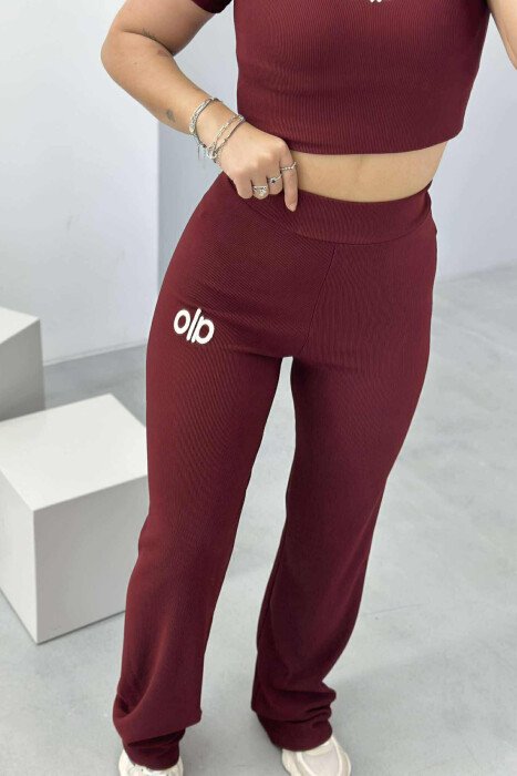 ALO WRITTING T-SHIRT+TROUSERS WOMEN SET BURGUNDY/VISHNJE - 2
