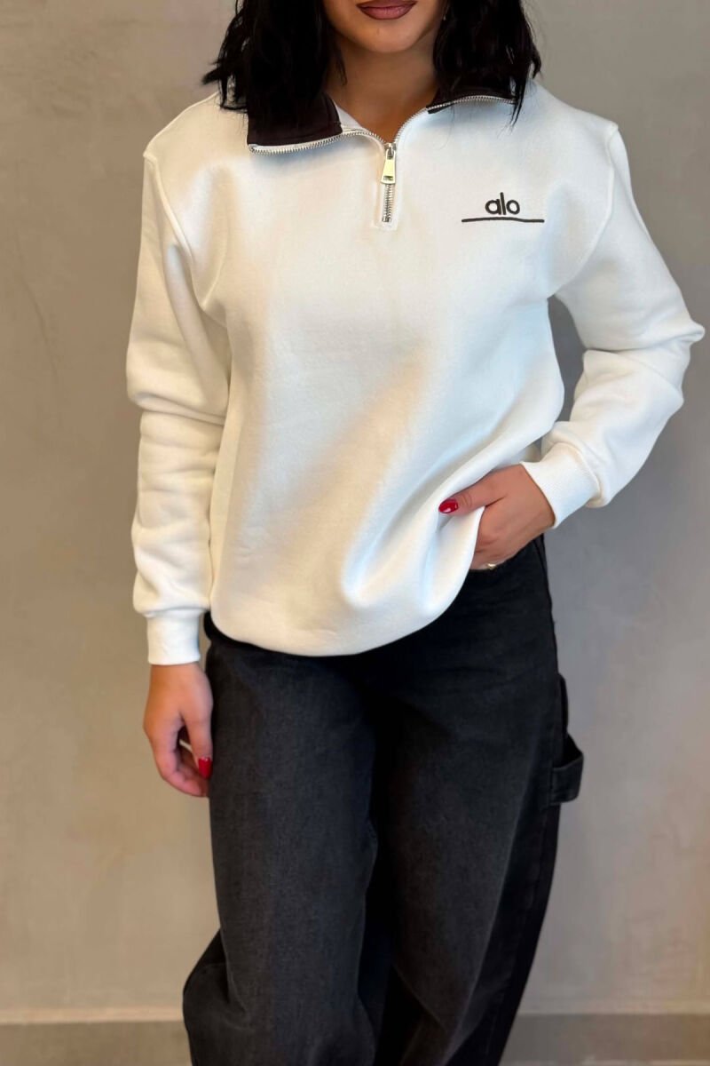 ALO WRITTINGS FLUFFY WOMAN SWEATSHIRT WHITE-BROWN/BAKA - 2