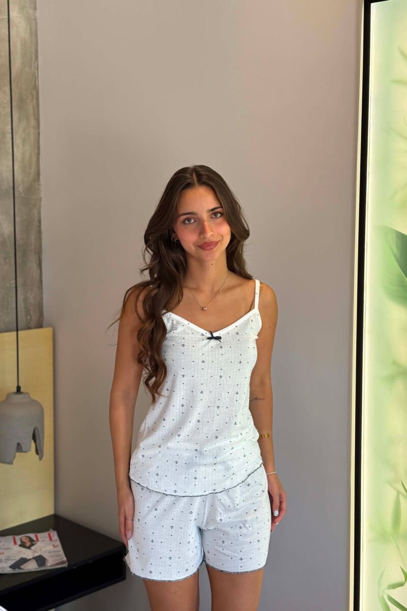 ANCHOR DESIGN TANK TOP + SHORTS WOMAN SET WHITE-BLACK/BAZE - 1