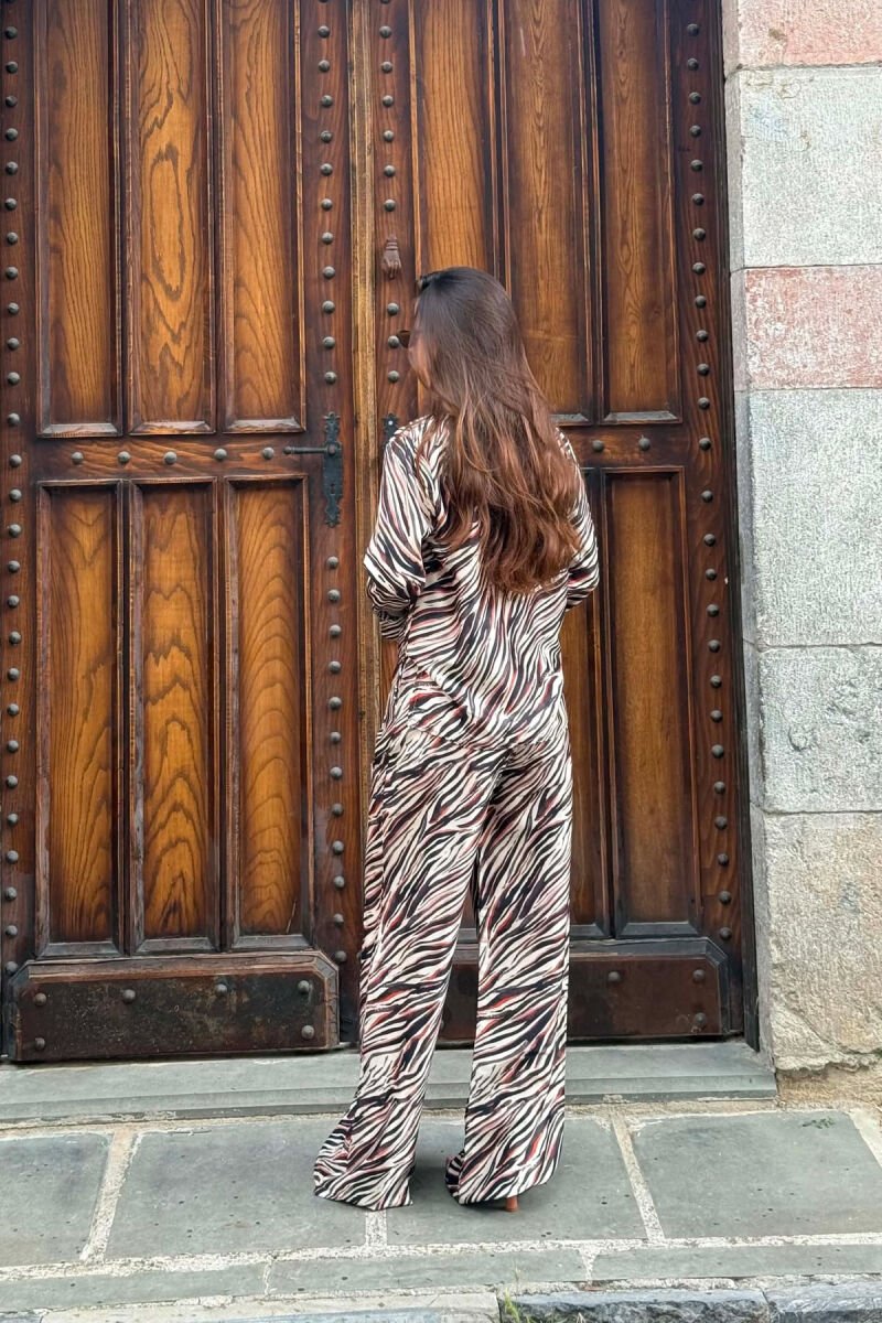 ANIMAL PRINT SHIRT+ WIDE LEG TROUSERS WOMAN SET BROWN/KAFE - 4