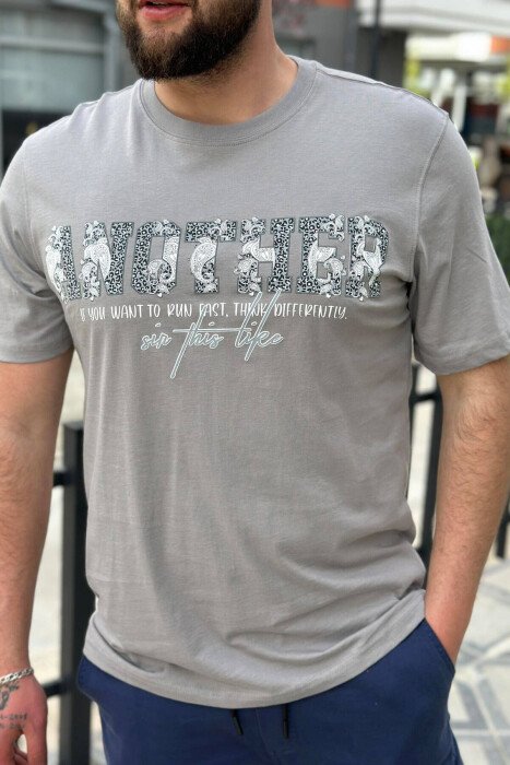 ANOTHER ROUND NECK COTTON MEN T-SHIRT GREY/GRI - KLAUDIO FASHION