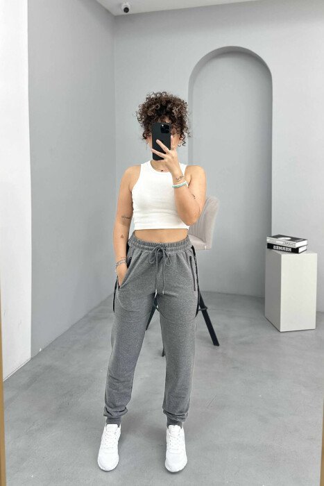 ARROW DESIGN ZIPPER POCKETS WOMEN JOGGERS GREY/GRI 