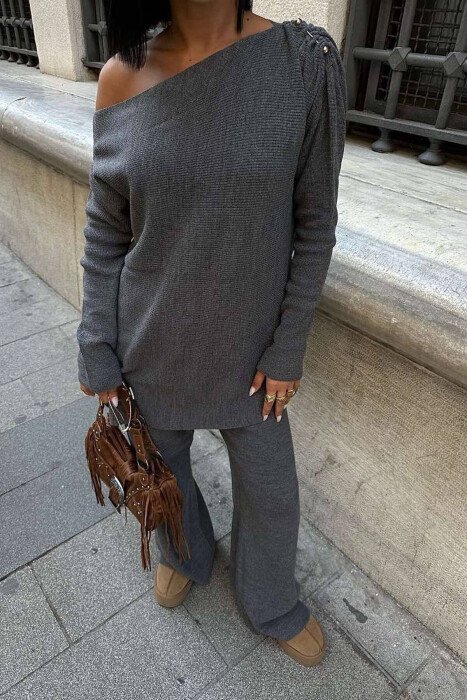 ASIMETRIC SWEATER+TROUSERS WOMAN SET GREY/GRI - 1