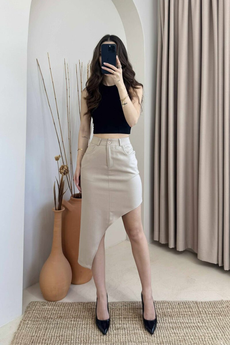 ASYMMETRICAL SIDES ONE COLOR WOMEN SKIRT BEIGE/BEZHE - 3