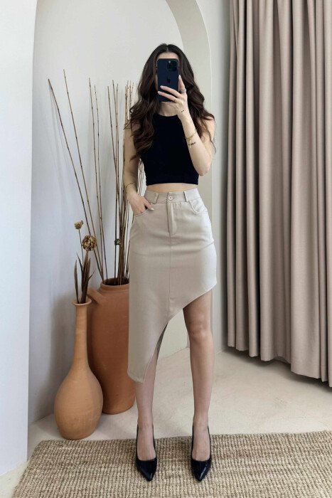 ASYMMETRICAL SIDES ONE COLOR WOMEN SKIRT BEIGE/BEZHE - 2