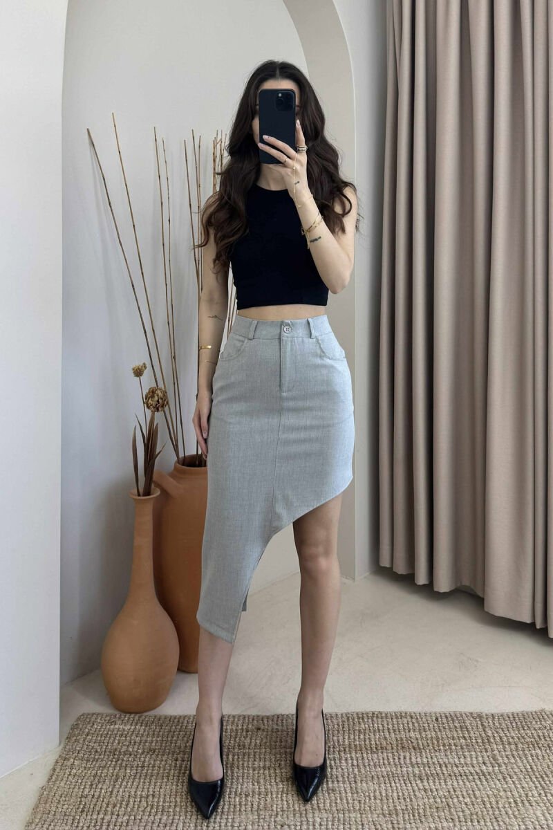 ASYMMETRICAL SIDES ONE COLOR WOMEN SKIRT GREY/GRI - 2