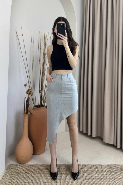 ASYMMETRICAL SIDES ONE COLOR WOMEN SKIRT GREY/GRI - 3