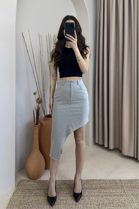 ASYMMETRICAL SIDES ONE COLOR WOMEN SKIRT GREY/GRI - 2