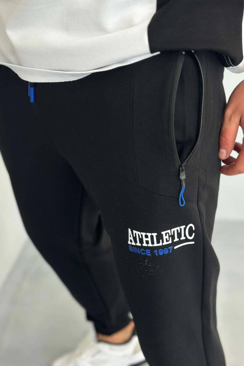 ATHLETIC ONE COLOR MEN SWEATPANTS BLACK/ E ZEZE - 4