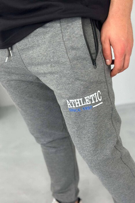 ATHLETIC ONE COLOR MEN SWEATPANTS DARK GREY/GEE - 3