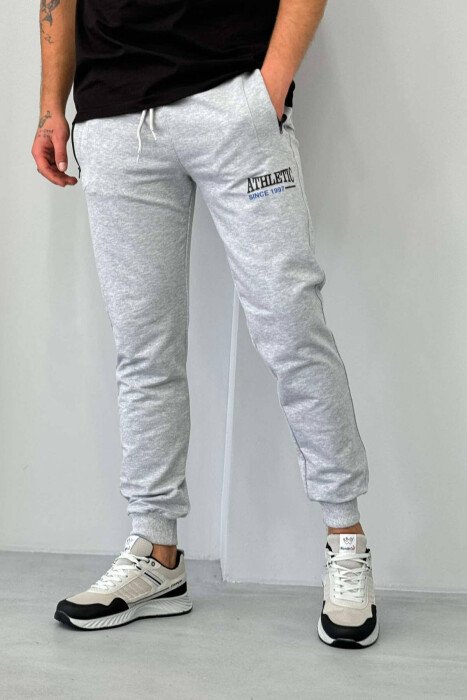 ATHLETIC ONE COLOR MEN SWEATPANTS LIGHT GREY/GZ - KLAUDIO FASHION