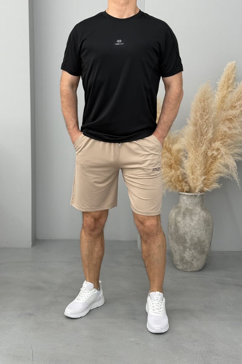 ATHLETIC WRITTING ONE COLOR MEN SHORT SWEATPANTS BEIGE/BEZHE - 2