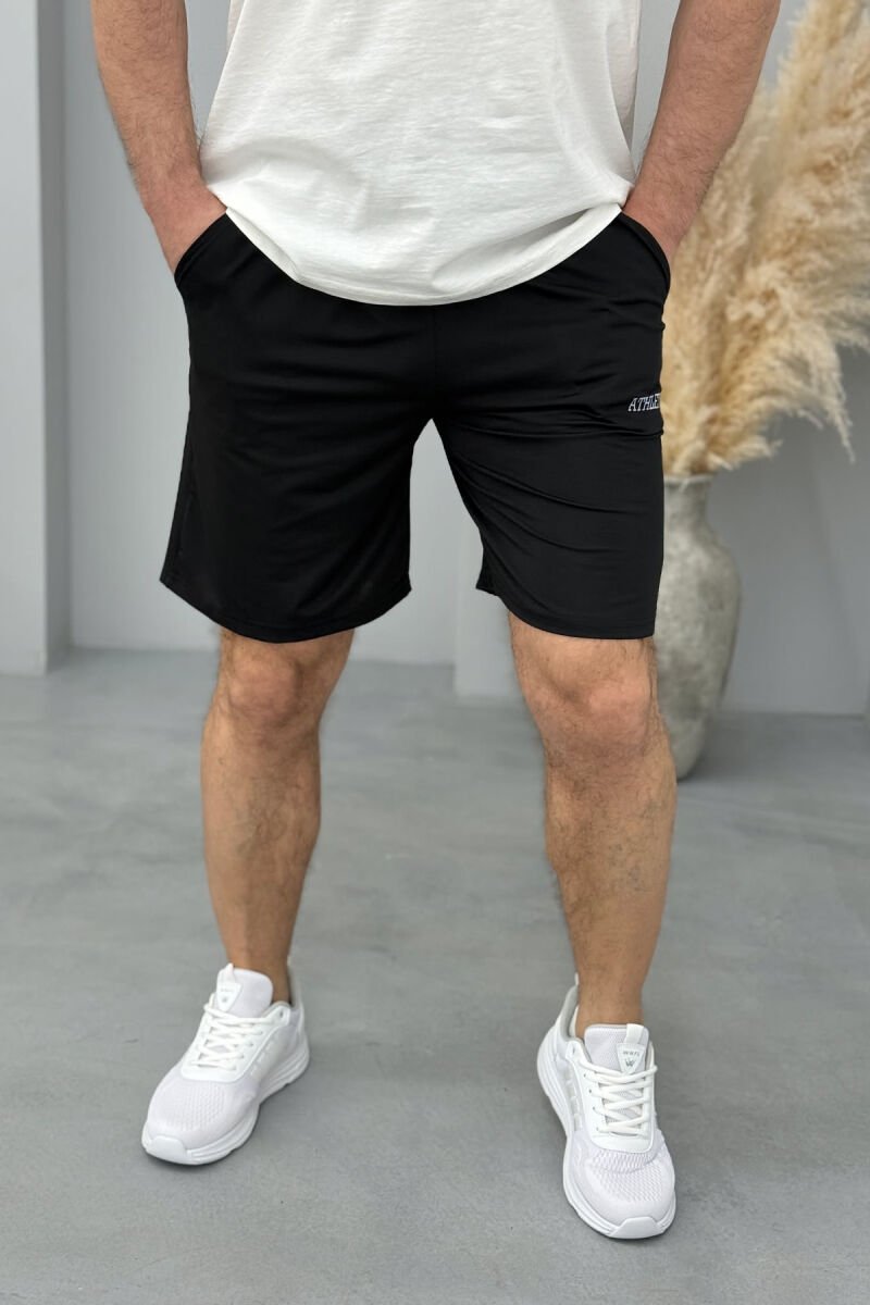 ATHLETIC WRITTING ONE COLOR MEN SHORT SWEATPANTS BLACK/ E ZEZE - 1