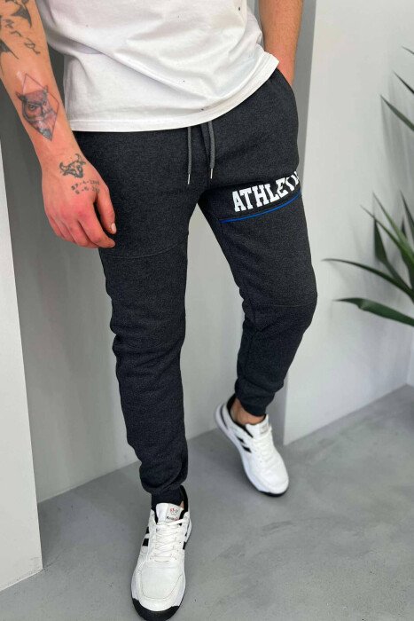 ATHLETICS FLUFFY MEN SWEATPANTS DARK GREY/GEE - KLAUDIO FASHION