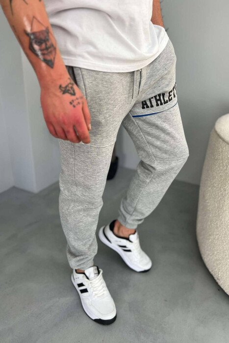 ATHLETICS FLUFFY MEN SWEATPANTS GREY/GRI - KLAUDIO FASHION
