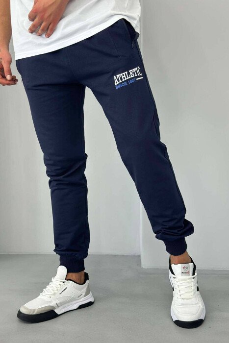 ATHLETIC ONE COLOR MEN SWEATPANTS DARK BLUE/BEE - 2