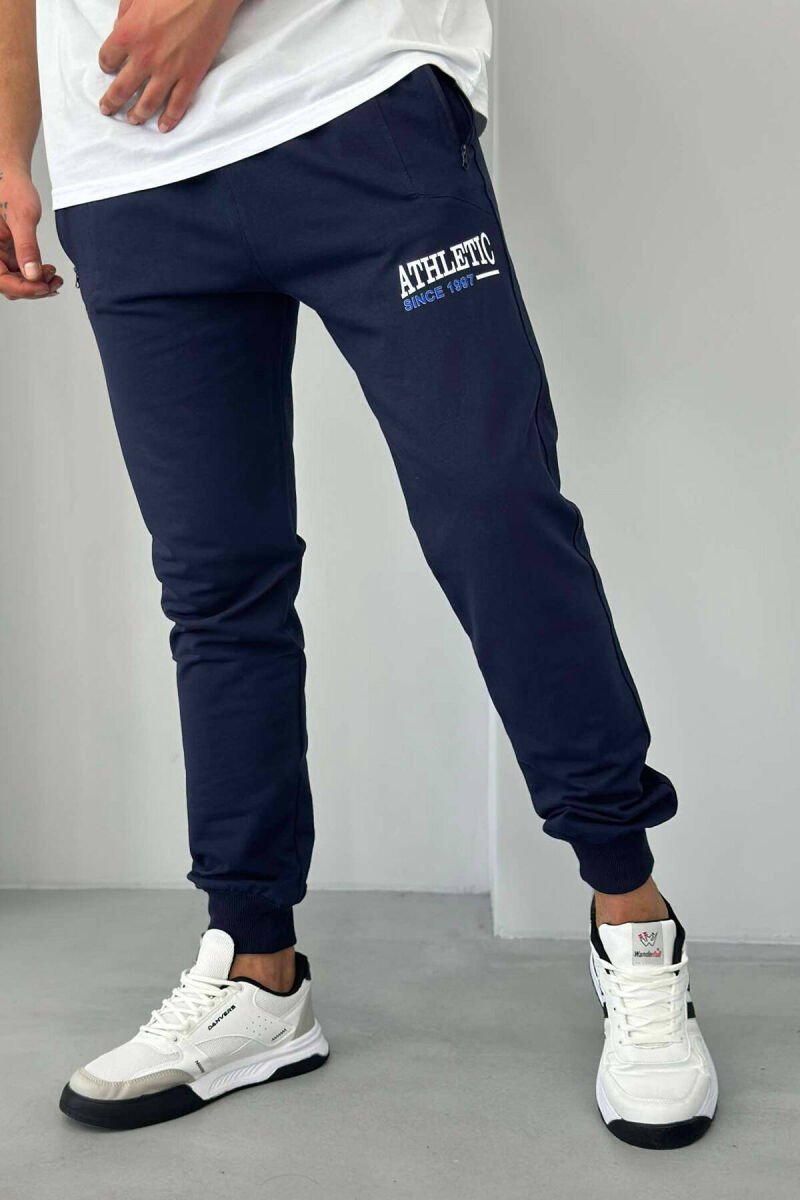 ATHLETIC ONE COLOR MEN SWEATPANTS DARK BLUE/BEE - 2