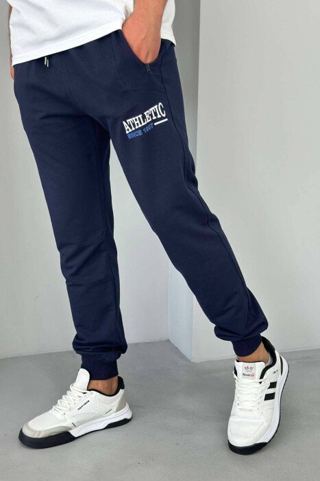 ATHLETIC ONE COLOR MEN SWEATPANTS DARK BLUE/BEE - 4