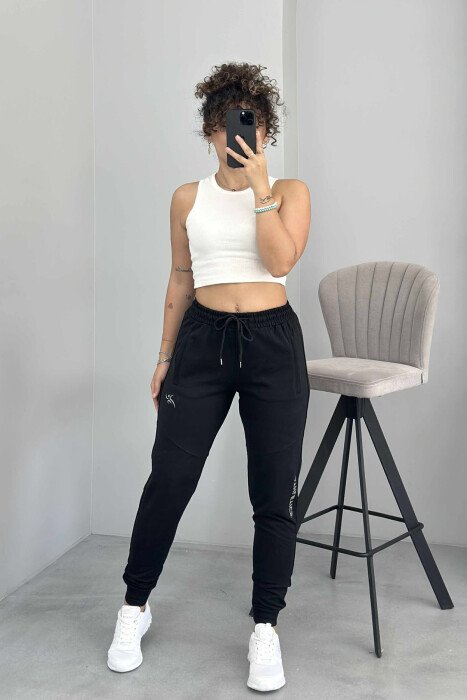 ATHLETICS WRITTING ONE COLOR WOMEN JOGGERS BLACK/ E ZEZE - KLAUDIO FASHION