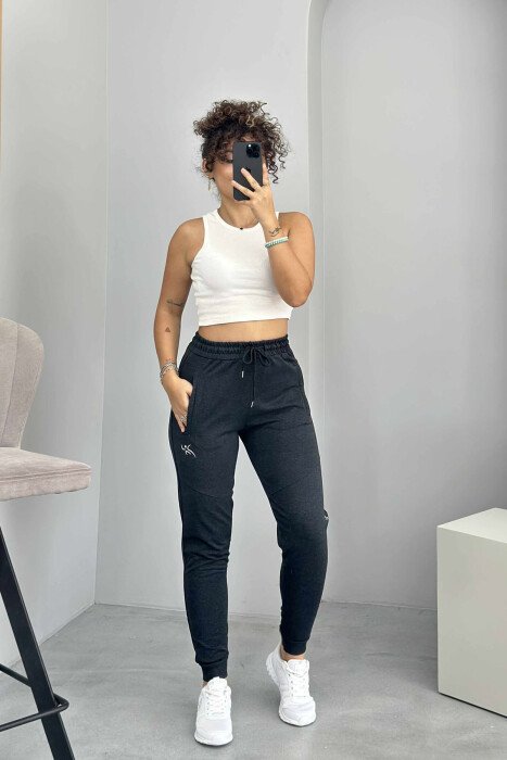 ATHLETICS WRITTING ONE COLOR WOMEN JOGGERS DARK GREY/GEE - KLAUDIO FASHION