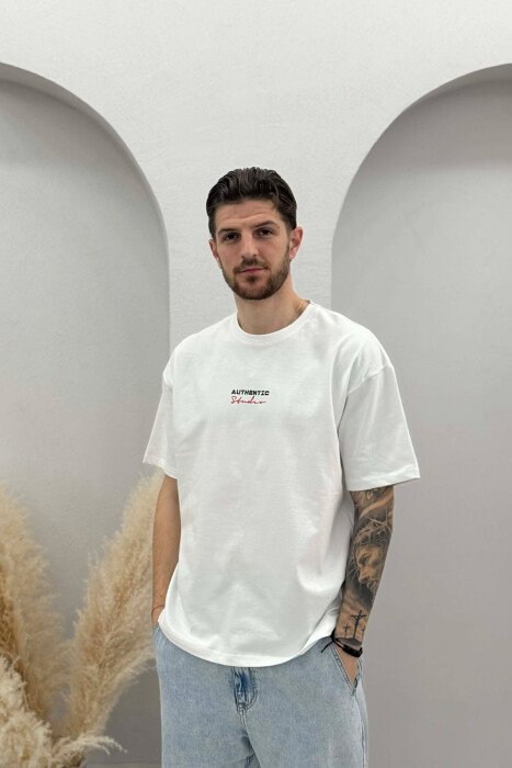 AUTHENTIC FRONT WRITTINGS MEN T-SHIRT WHITE-E BARDHE - 