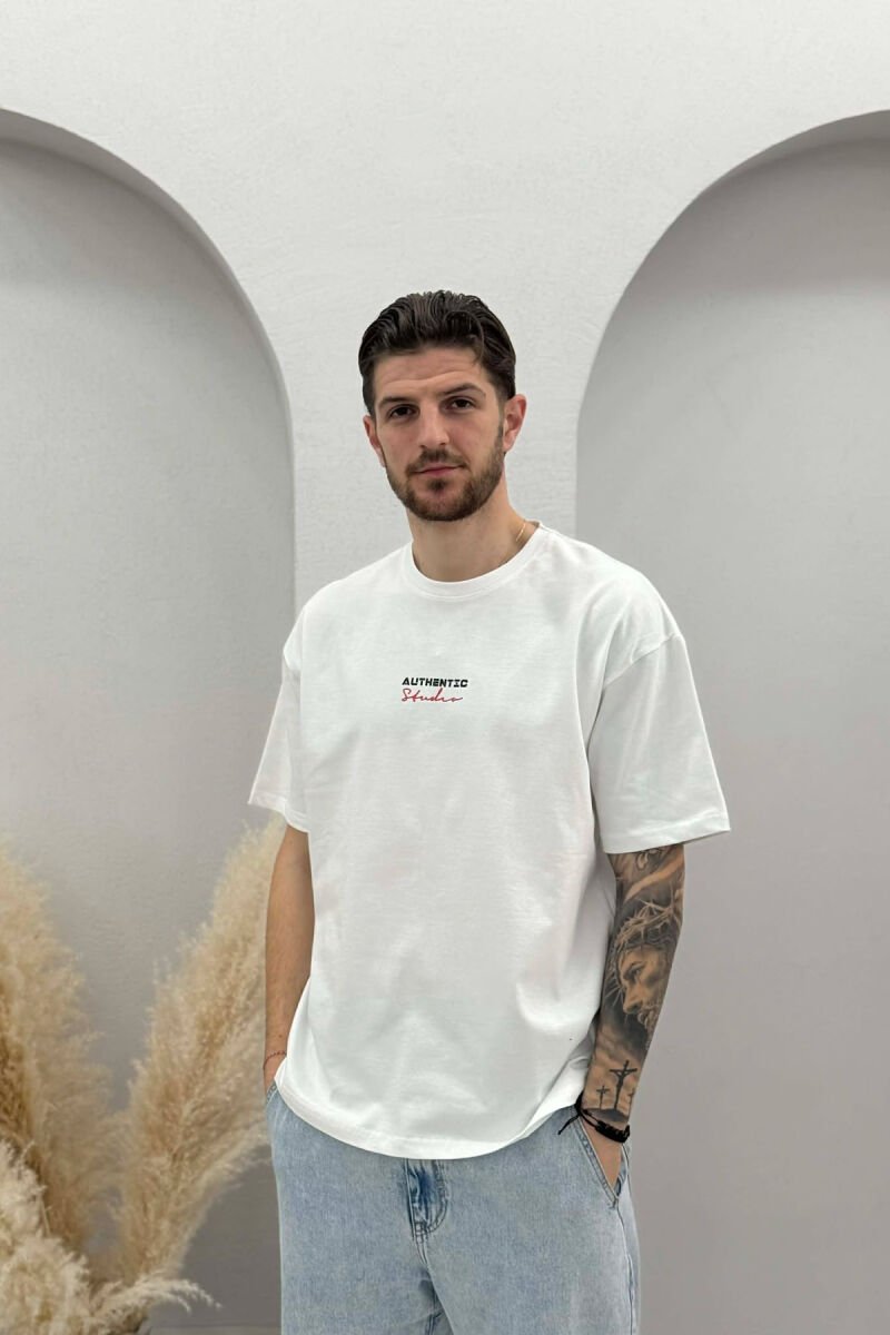 AUTHENTIC FRONT WRITTINGS MEN T-SHIRT WHITE-E BARDHE - 1