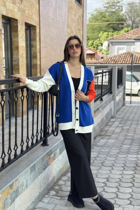 B LETTER SIMPLE WOMEN CARDIGAN BLUE/BLU - 