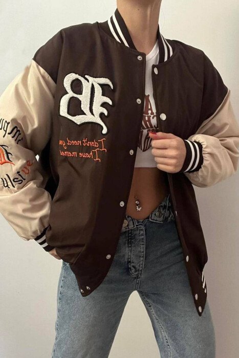 B LOGO BOMBER WOMEN JACKET BROWN/KAFE - KLAUDIO FASHION