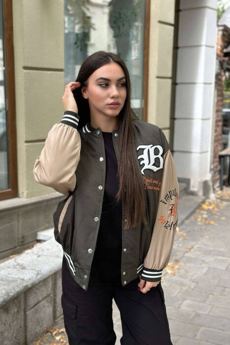 B LOGO BOMBER WOMEN JACKET GREEN/JESHILE - KLAUDIO FASHION