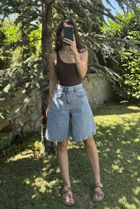 BACK BELT DETAIL SIMPLE WOMEN SHORTS LIGHTBLUE/BZ - 2